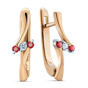 Gold earrings with diamond and rubies