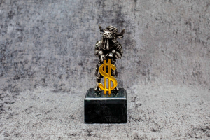 Silver Figure Bull with dollar