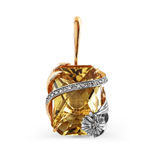 Gold pendant with diamond and citrine