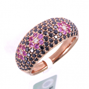 Золотое кольцо с чёрным бриллиантом и розовым сапфиром