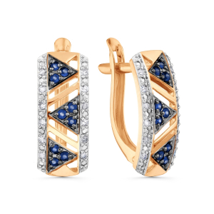 Gold earrings sapphire and diamond