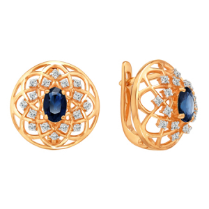 Gold earrings sapphire and diamond