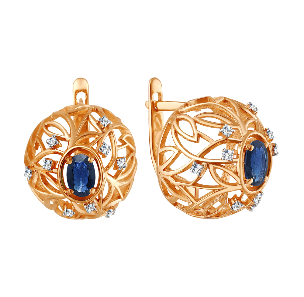 Gold earrings sapphire and diamond