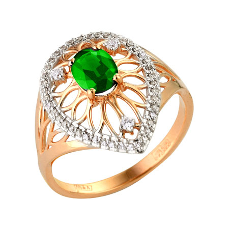 Gold ring with diamond and emerald