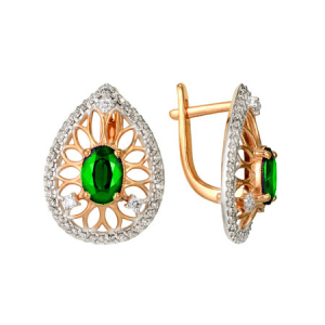 Gold earrings with diamond and emerald