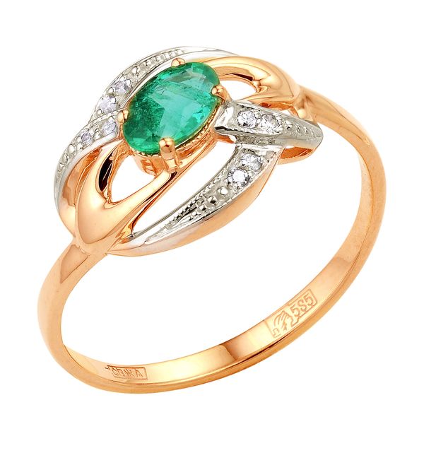 Gold ring with diamond and emerald