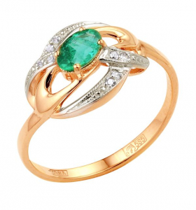 Gold ring with diamond and emerald