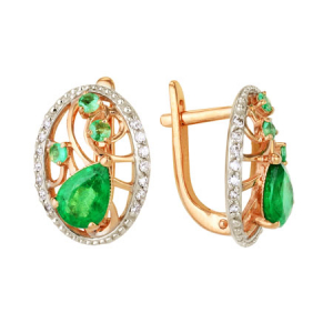 Gold earrings with diamond and emerald