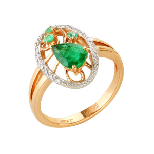 Gold ring with diamond and emerald