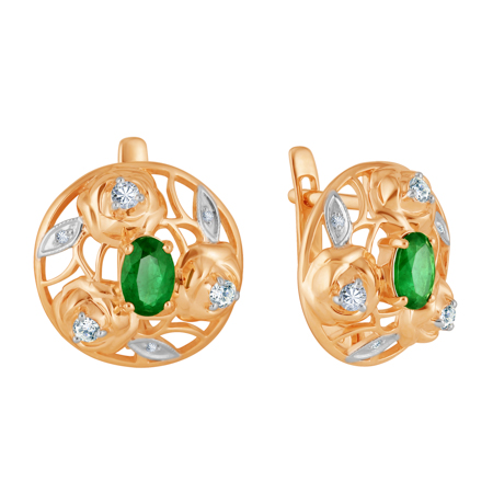 Gold earrings with diamond and emerald