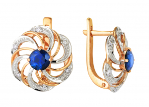 Gold earrings sapphire and diamond