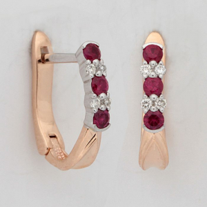 Gold earrings with diamond and rubies