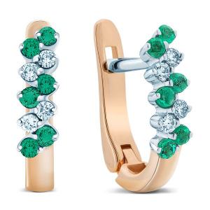 Gold earrings with diamond and emerald