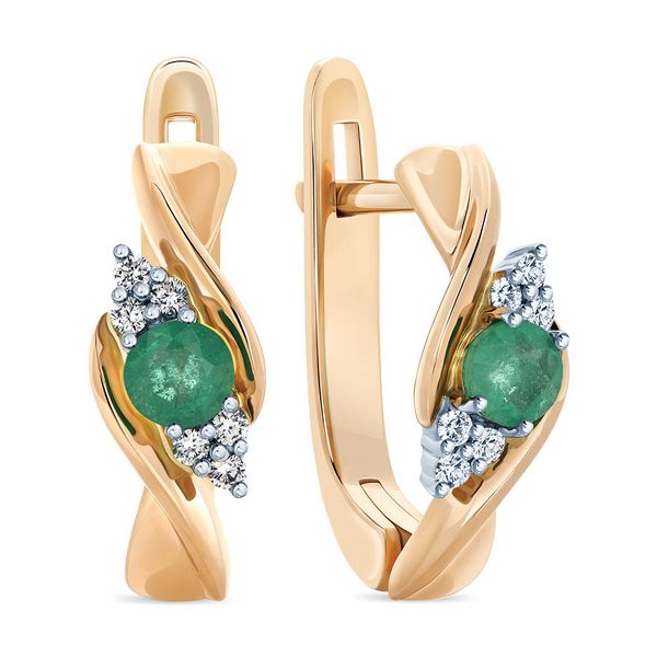 Gold earrings with diamond and emerald