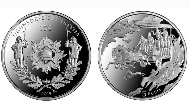 Юбилейная монета Пожарной службе Латвии 150, 5 euro
